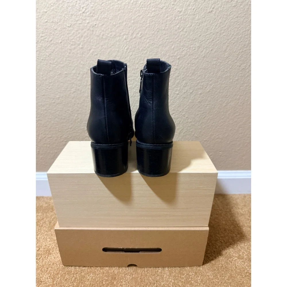 Blondo Waterproof Sz 8 Black Leather Ankle Boots Block Heel Pointed Toe Booties - Picture 5 of 10